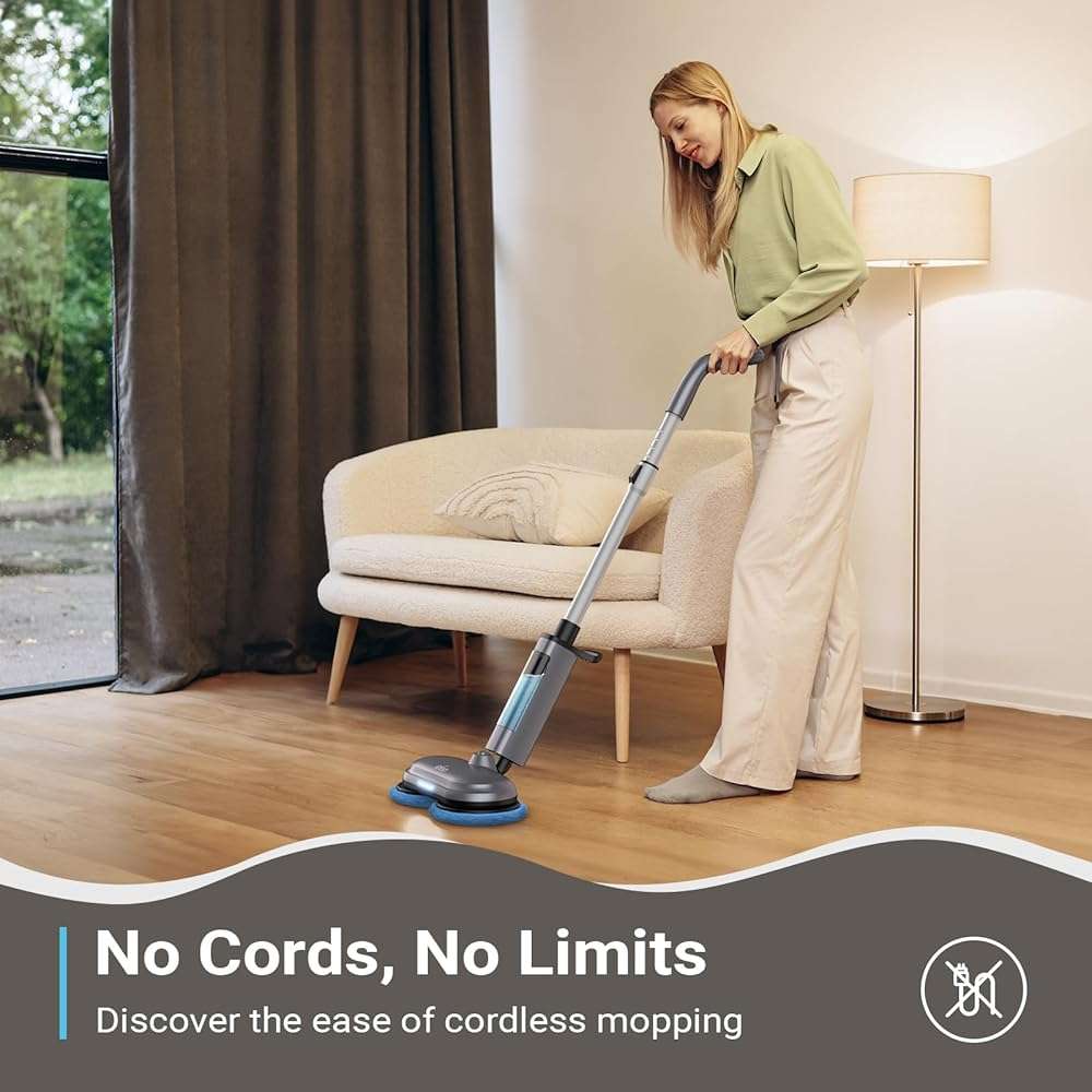 iDOO Cordless Electric Mop, Rechargeable Spin Mop with Water Spray & LED Headlight, Quiet Self Propelled Floor Cleaner, Lightweight Floor Scrubber for All Floors - Image 9