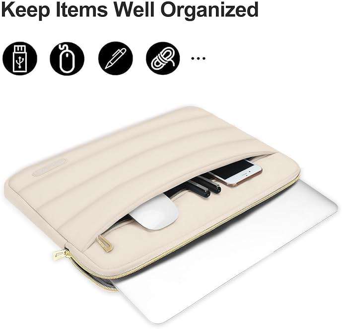 MOSISO Laptop Case 13.3 inch,13-13.3 inch Puffy Laptop Sleeve Compatible with MacBook Neo/Air 13.6 M5 M4 M3 M2 M1/Pro 13/14,HP Dell ASUS Lenovo,Polyester Horizontal Bag with Small Case, Sand - Image 2