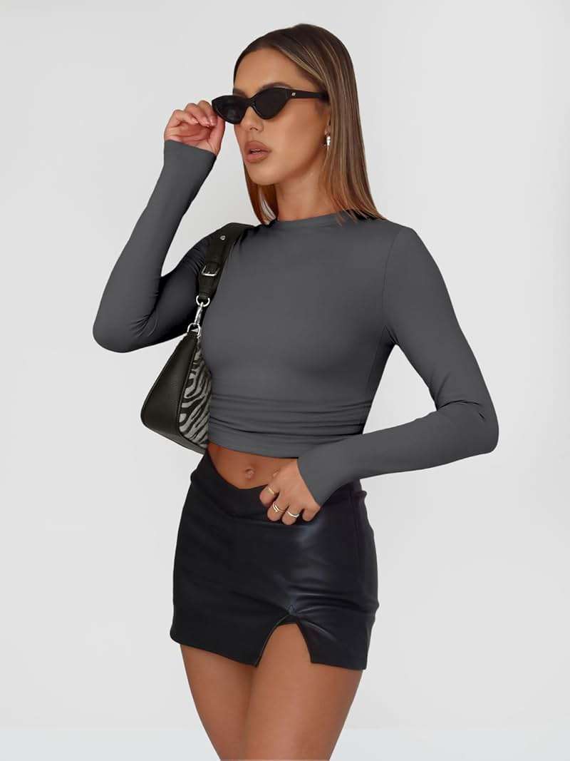 AUTOMET 3 Pack Womens Basic Crew Neck Long Sleeve Slim Fit Crop Tops - Image 5