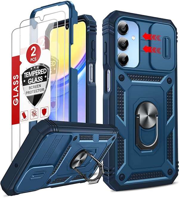 LeYi Cell Phone Case Cover Galaxy A15 5G and Screen Protector, Smartphone Case Galaxy A15 5G Cell Phone Accessories, Magnetic Stand, Shock Proof Funda para Smart A 15 5G, Blue - Image 1