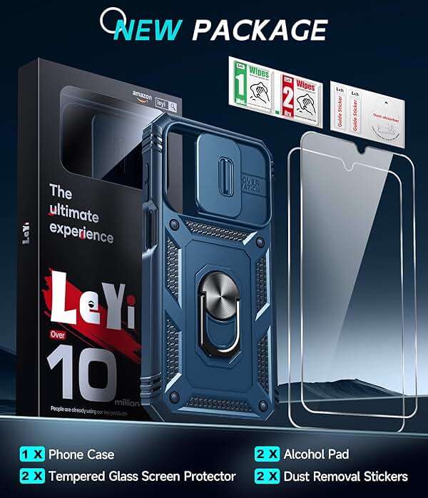 LeYi Cell Phone Case Cover Galaxy A15 5G and Screen Protector, Smartphone Case Galaxy A15 5G Cell Phone Accessories, Magnetic Stand, Shock Proof Funda para Smart A 15 5G, Blue - Image 3