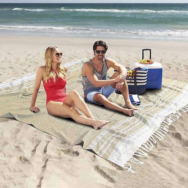Giant Turkish Beach Towel Boho Beach Throw Blanket Anti Resistant Sand Free Quick Dry Lightweight Sandless Cloud Hawaii Honeymoon Travel Essentials Xl Big Huge Jumbo Women Summer Vacation Gift - Image 1