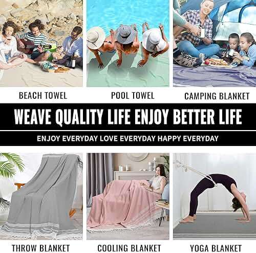 Giant Turkish Beach Towel Boho Beach Throw Blanket Anti Resistant Sand Free Quick Dry Lightweight Sandless Cloud Hawaii Honeymoon Travel Essentials Xl Big Huge Jumbo Women Summer Vacation Gift - Image 3