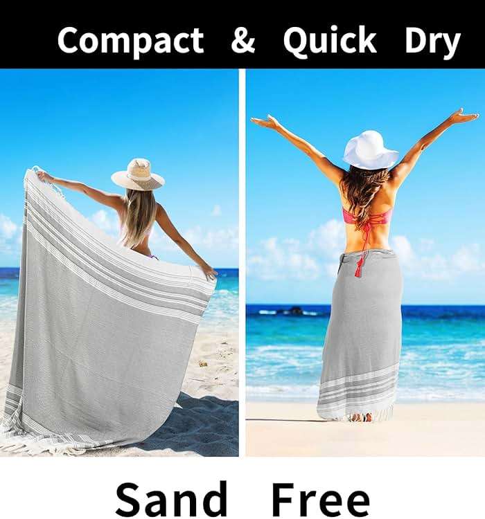Giant Turkish Beach Towel Boho Beach Throw Blanket Anti Resistant Sand Free Quick Dry Lightweight Sandless Cloud Hawaii Honeymoon Travel Essentials Xl Big Huge Jumbo Women Summer Vacation Gift - Image 4