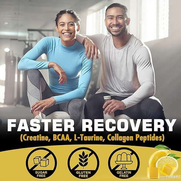 Creatine Monohydrate Gummies for Men & Women - with BCAA, Collagen Peptides, L-Taurine, Vitamin B12, D3, Chewables Creatine Monohydrate 5g Per Serving, Natural Lemon Flavor, Sugar Free, 2 Pack - Image 5