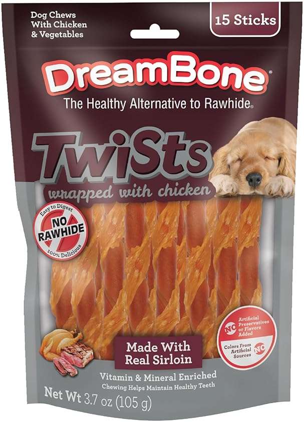 DreamBone Chicken Wrapped Sirloin Twist Stick Dog Treats, Daily Rawhide-Free Chew, Digests Safely and Completely, with Real Protein, Chicken, Sirloin and Veggies, 15 Count - Image 1