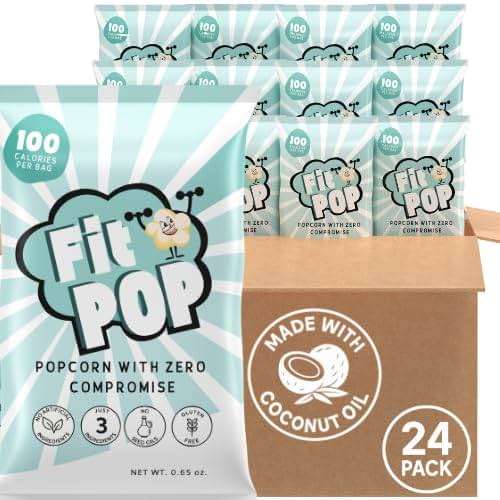 FitPop Himalayan Pink Salt Popcorn, No Artificial Ingredients, Coconut Oil, Pack of 24, 0.65 oz Bags - Image 1
