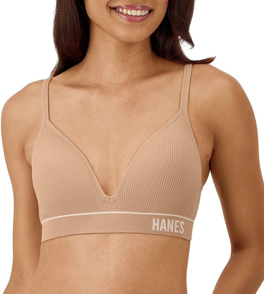 Hanes Women's Seamless Wireless Bra, Originals Ribbed Contour Bras for Women, ComfortFlex Fit Bralettes, Full Coverage - Image 1