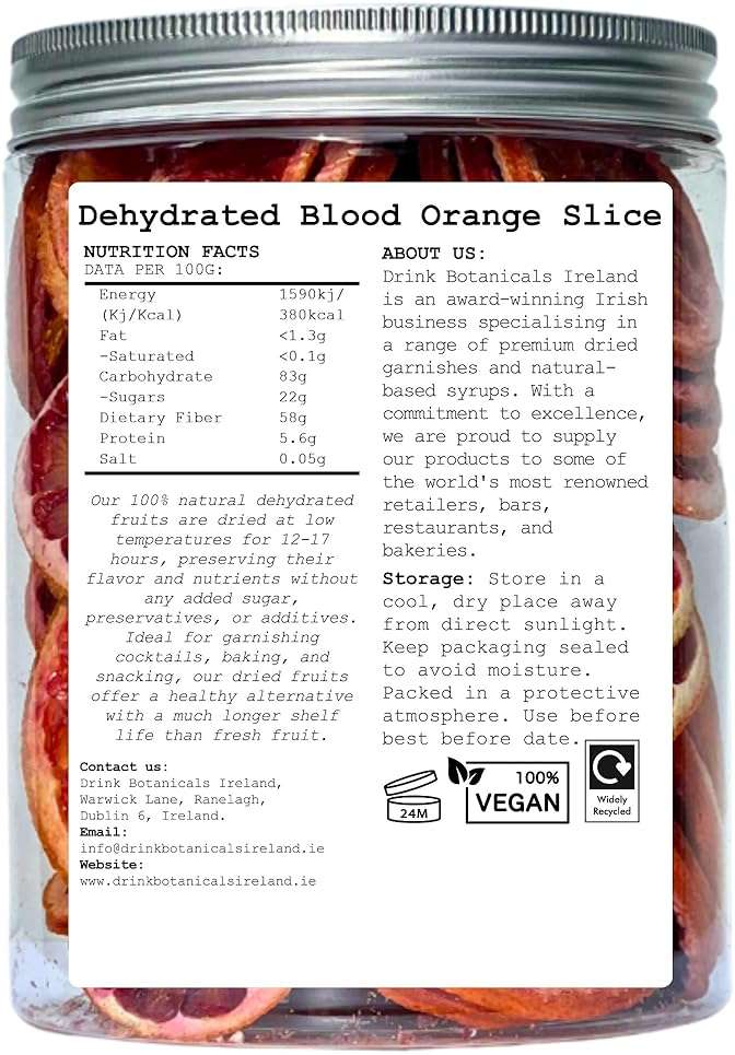 Drink Botanicals Ireland Dried Blood Orange Slices Wheels | 50+ Slices | 100% Natural | For Cocktail Garnishing, Wreath, Cakes, Snacking, Infusions, Desserts | 5.29 oz, 150 Grams | Recyclable PET Jar - Image 2