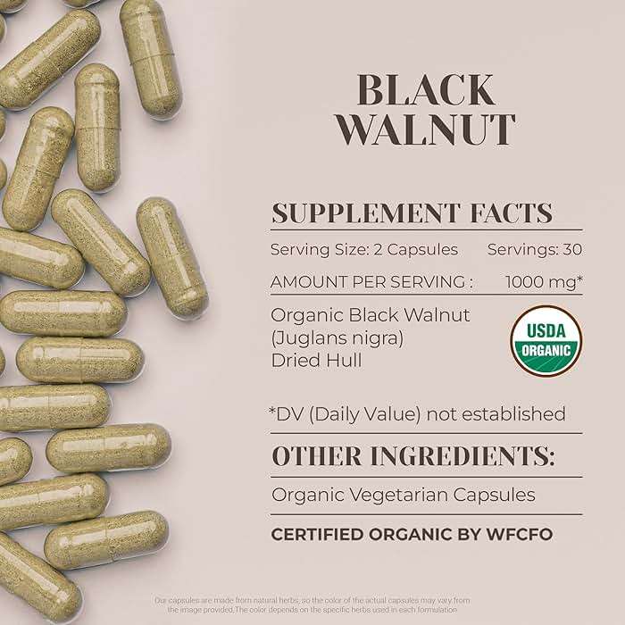 Black Walnut USDA Organic 60 Capsules | High-Potency Natural Supplement | Certified Organic Vegetarian Capsules and Organic Black Walnut (Juglans Nigra) Dried Hull (60 Capsules) - Image 3