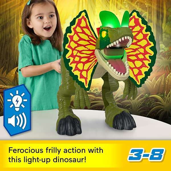 Fisher-Price Imaginext Jurassic World Dinosaur Toy Thrash Attack Dilophosaurus 16+ Inch with Lights & Sounds for Pretend Play Kids Ages 3+ Years - Image 3