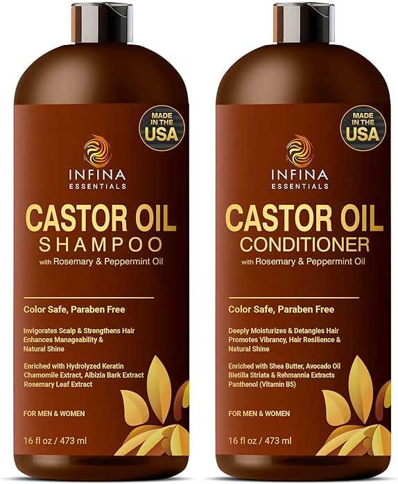 Castor Oil Shampoo and Conditioner Set for Hair Growth with Rosemary & Peppermint Oil - Cleanse Hair, Strengthen & Shine with Castor Shampoo and Conditioner - Anti-Hair Loss for Men & Women - 16 fl oz - Image 1