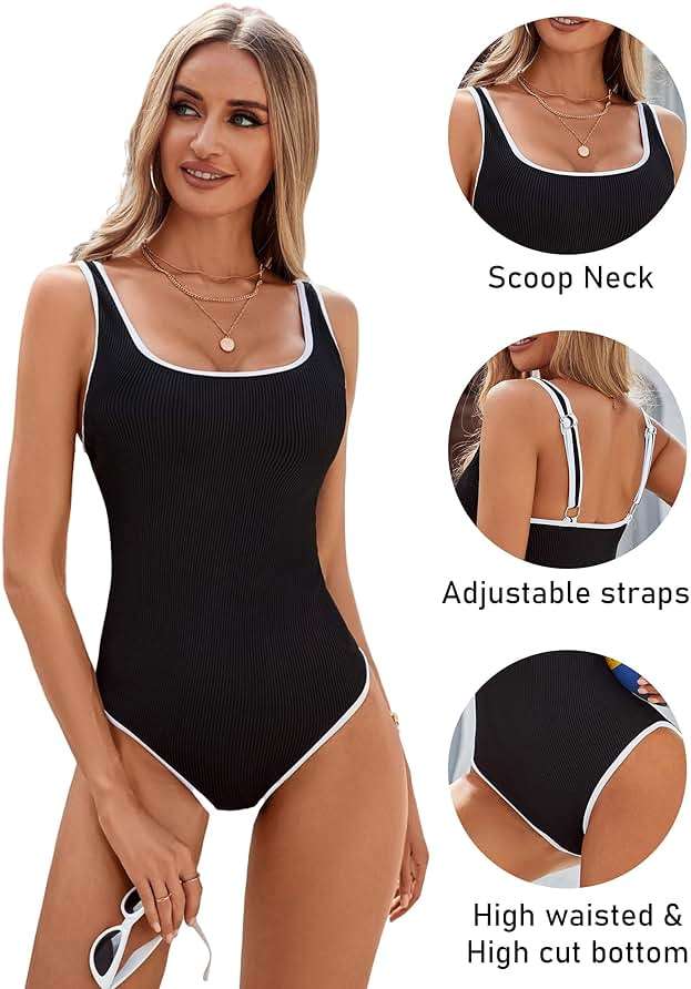 BMJL Women's One Piece Swimsuit Sports Adjustable Strap Bathing Suit Color Block Ribbed High Cut Swimsuits - Image 3