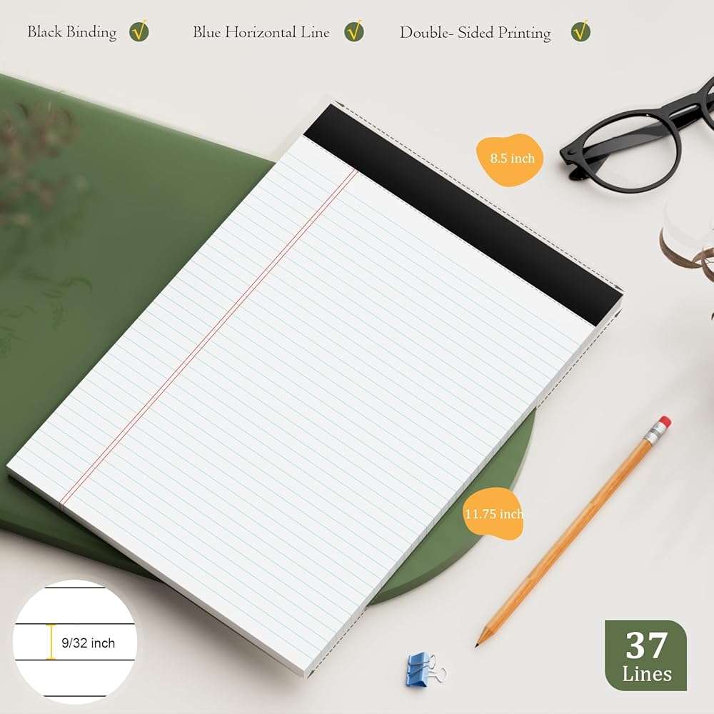 AILZFEI 12 Pack of Legal Pads 8.5 x 11.75 College Ruled Notebook White Paper Note Pad Narrow Ruled 30 Sheets Notepads Perforated Writing Pad Clear Print 8x11 Legal Pads Pads of Paper - Image 3