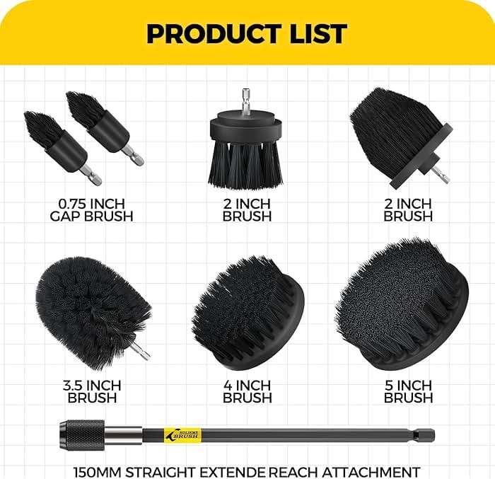 Holikme 8 Piece Drill Brush Attachments Set, Power Scrubber Brush with Extend Long Attachment，Cleaning Supplies，Scrub，Shower Scrubber，Bathtub, Bathroom, Kitchen（Black） - Image 2
