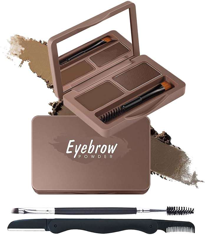 Eyebrow Powder Kit-2 Colors Soft Eye Brow Tinted Powder Palette, Waterproof & Long Lasting Dark/Light Brown Brow Filler, Professional Eyebrow Contour Makeup for Women with Mirror Brow Brush & Razor-1# - Image 1