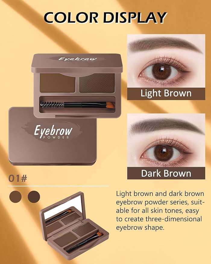 Eyebrow Powder Kit-2 Colors Soft Eye Brow Tinted Powder Palette, Waterproof & Long Lasting Dark/Light Brown Brow Filler, Professional Eyebrow Contour Makeup for Women with Mirror Brow Brush & Razor-1# - Image 2