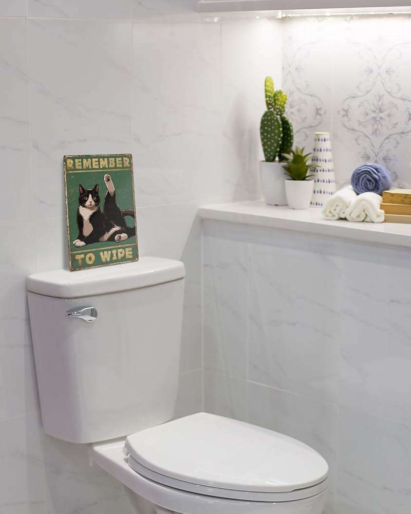 ALKB Bathroom Tuxedo Cat Sign - Remember to Wipe - Cat Lover Gift 8x12 Inch Vintage Metal Sign for Bathroom Decorations - Image 5