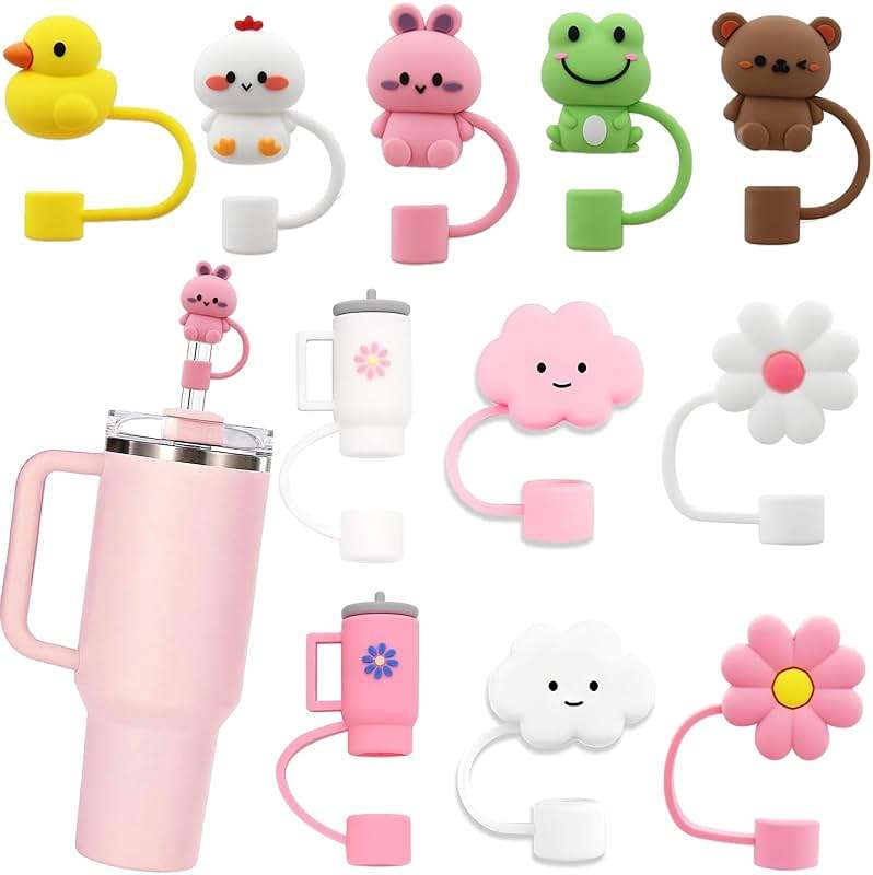 LDKEDKF 11Pcs Straw Cover for Stanley Cup, Silicone Straw Topper for Stanley Cup 30&40oz with Tumblers, 10mm 0.4in Lid Accessories (Reusable) - Image 1