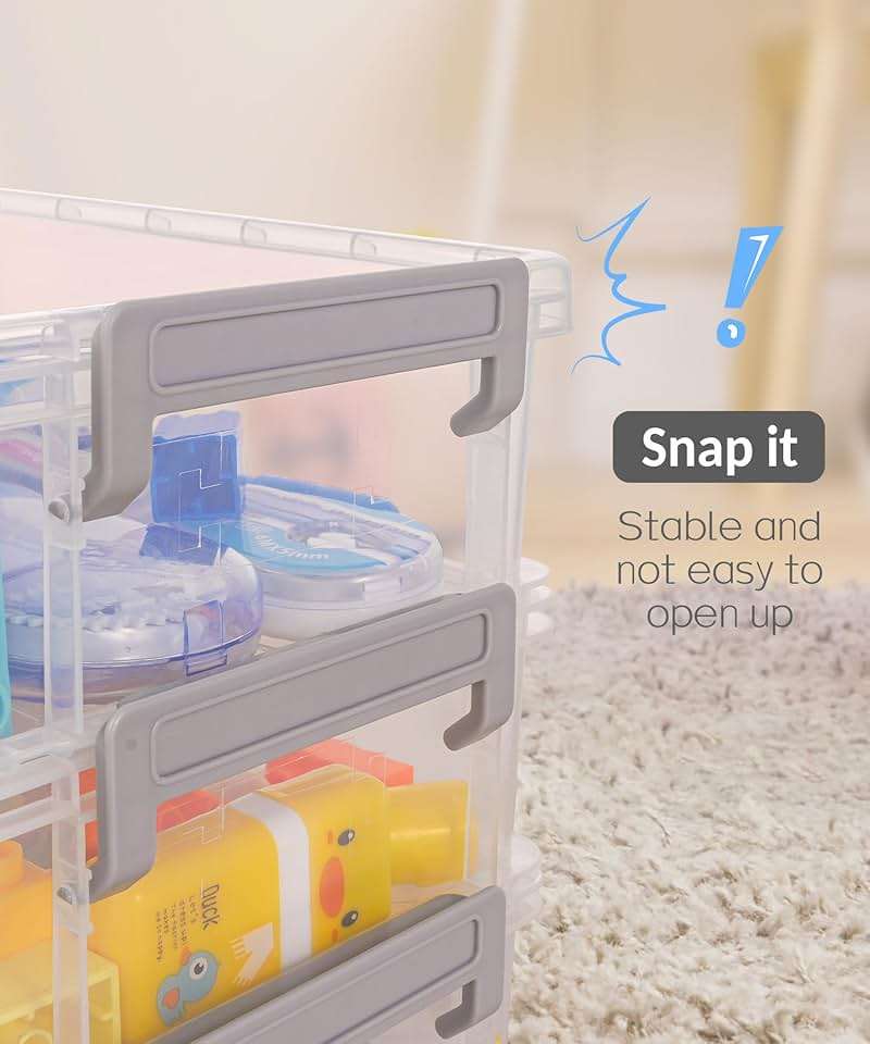 Sooez 6 Pack Extra Large Pencil Box, Plastic Hard Pencil Case Crayon Box Bulk, Clear Marker Organizer Plastic Containers with Lid, Stackable Storage Boxes for Art Craft, Back to School Supplies, Multi - Image 6