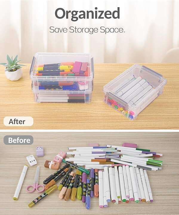 Sooez 6 Pack Extra Large Pencil Box, Plastic Hard Pencil Case Crayon Box Bulk, Clear Marker Organizer Plastic Containers with Lid, Stackable Storage Boxes for Art Craft, Back to School Supplies, Multi - Image 7