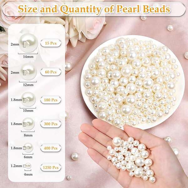 Anezus 2205Pcs Pearls for Craft, Assorted Sizes Fake Pearl Beads, Sew on Pearls, Bulk Loose Pearl Beads with Holes for Jewelry Making, Bracelets, Necklaces, Hairs, Decoration, Vase Filler - Image 4