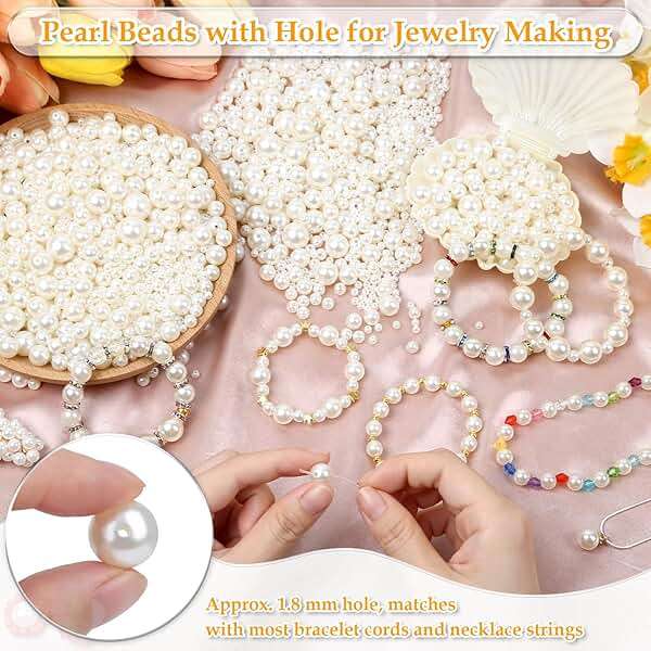 Anezus 2205Pcs Pearls for Craft, Assorted Sizes Fake Pearl Beads, Sew on Pearls, Bulk Loose Pearl Beads with Holes for Jewelry Making, Bracelets, Necklaces, Hairs, Decoration, Vase Filler - Image 5