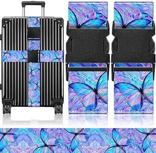 Slohif Luggage Straps for Suitcases Travel Belt Accessories Luggage Connector Identifiers 2 Pack Over Handle with Buckle Unique Nylon Adjustable Strap for Sleeping Bag Car Seat Butterfly - Image 1