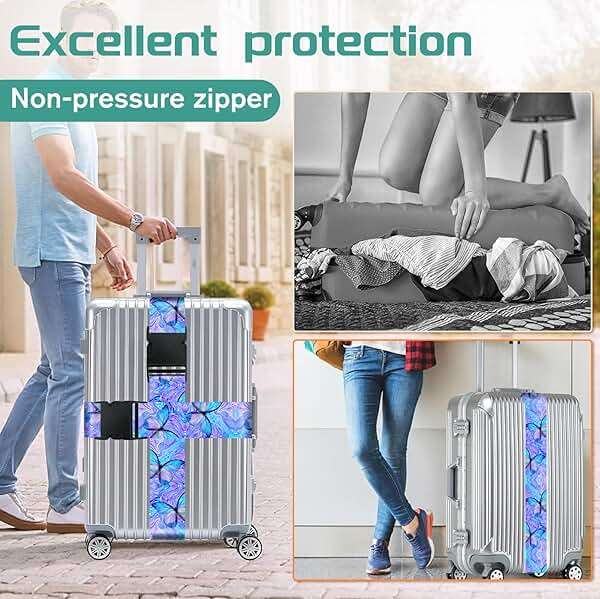 Slohif Luggage Straps for Suitcases Travel Belt Accessories Luggage Connector Identifiers 2 Pack Over Handle with Buckle Unique Nylon Adjustable Strap for Sleeping Bag Car Seat Butterfly - Image 5