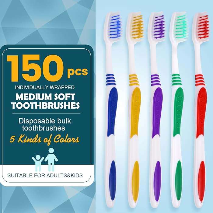 Navona 150 PCS Premium Individually Wrapped Bulk Toothbrush Pack, Disposable Toothbrushes, Kids Toothbrush, Medium Soft Bristle Toothbrushes, Ergonomics Handle, Perfect for Travel Hotel Donation - Image 2