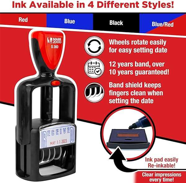 Mark 2000 Self-Inking Rubber Date Office Stamp with Received Phrase - Blue Ink & Date Red Ink - 12-Year Band - Image 2