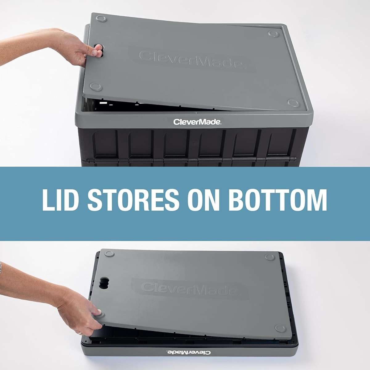 CleverMade Collapsible Storage Bins with Lids (46L, 3 Pack) – Stackable Foldable Plastic Storage Crates for Home, Closet & Trunk Organization - Ocean - Image 4