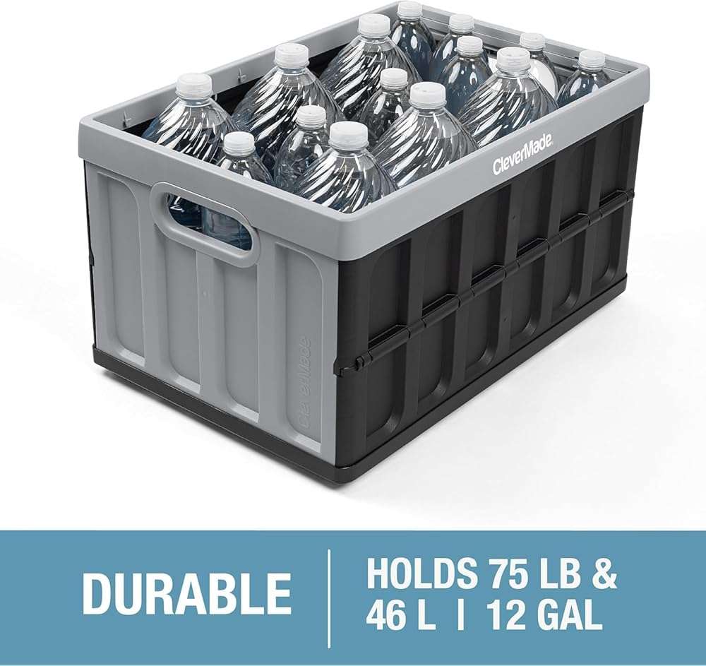 CleverMade Collapsible Storage Bins with Lids (46L, 3 Pack) – Stackable Foldable Plastic Storage Crates for Home, Closet & Trunk Organization - Ocean - Image 6