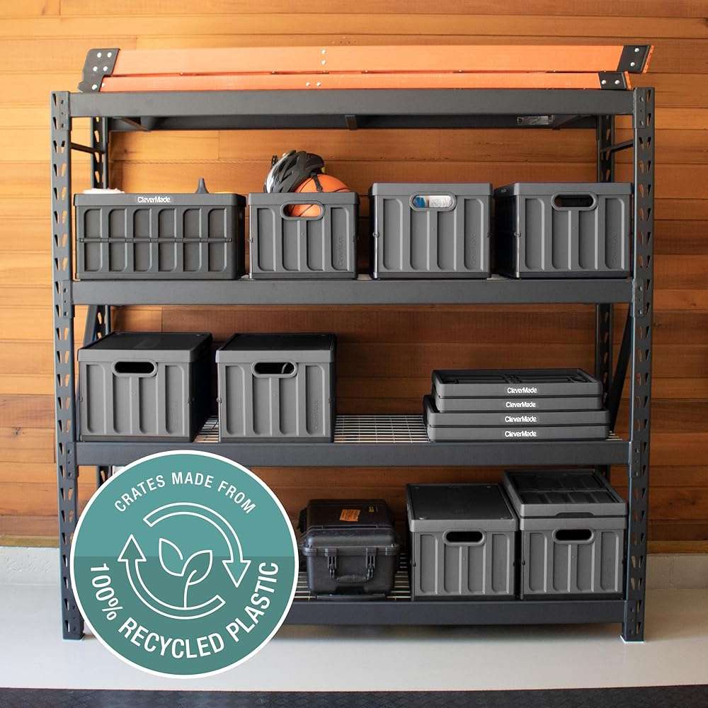 CleverMade Collapsible Storage Bins with Lids (46L, 3 Pack) – Stackable Foldable Plastic Storage Crates for Home, Closet & Trunk Organization - Ocean - Image 8