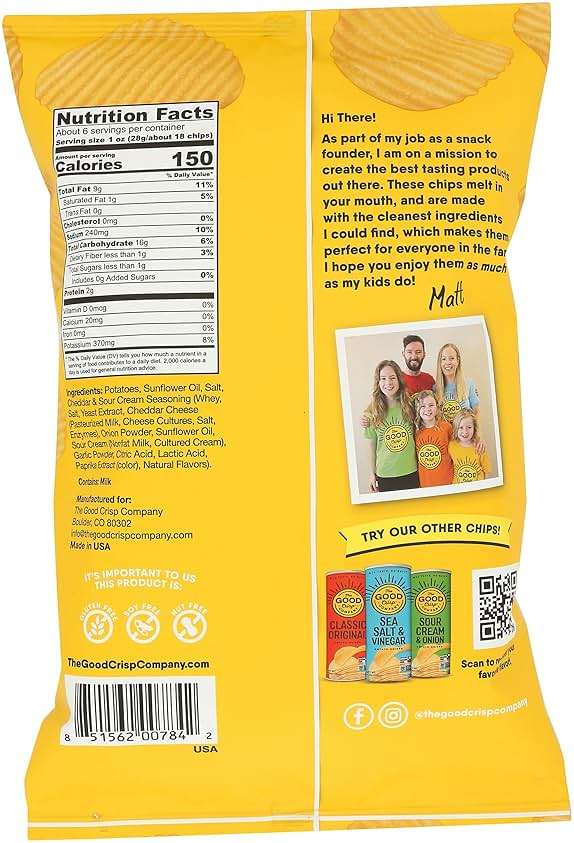 The Good Crisp Company, Chips Potato Crinkle Cut Sour Cream Cheddar, 5.5 Ounce - Image 2