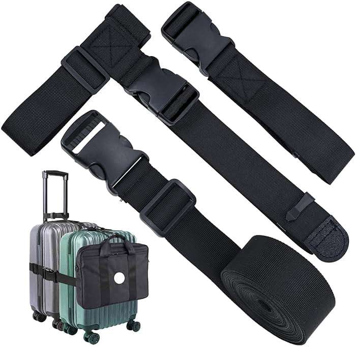 Add a Bag Luggage Strap - Heavy Duty Adjustable Suitcase Belt - Travel Accessory for 3 pcs Luggage Connecting - 3 Pack 1.5" W (Black) - Image 1