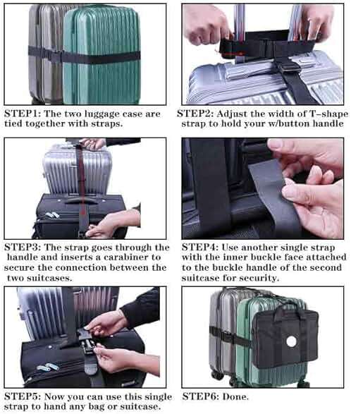 Add a Bag Luggage Strap - Heavy Duty Adjustable Suitcase Belt - Travel Accessory for 3 pcs Luggage Connecting - 3 Pack 1.5" W (Black) - Image 5