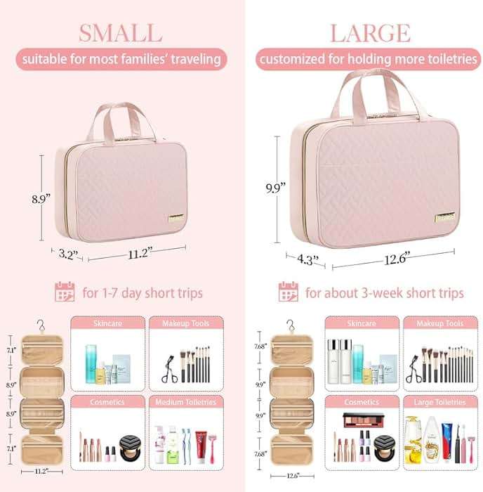 HOTOR Travel Toiletry Bag - Hanging Toiletry Bag for Women & Men, Makeup Bag/Big Comparment, Waterproof for Travel Accessories, Travel Essentials, Medium, Pale Pink - Image 4