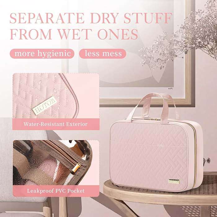 HOTOR Travel Toiletry Bag - Hanging Toiletry Bag for Women & Men, Makeup Bag/Big Comparment, Waterproof for Travel Accessories, Travel Essentials, Medium, Pale Pink - Image 6