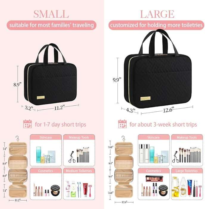 HOTOR Travel Toiletry Bag - Hanging Toiletry Bag for Women & Men, Makeup Bag/Big Comparment, Waterproof for Travel Accessories, Travel Essentials, Medium, Black - Image 3