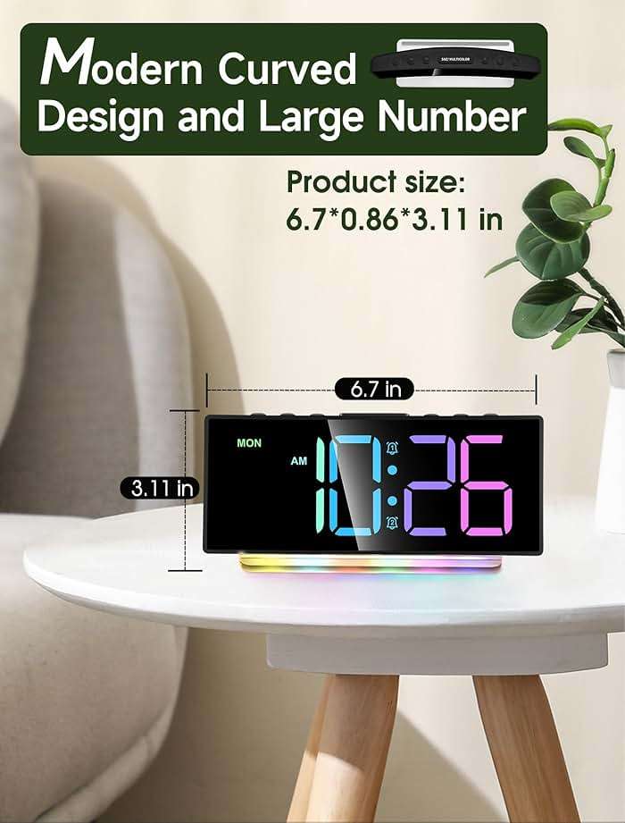 Cadmos Digital Alarm Clock - Extra Loud for Heavy Sleepers Adults Teens Kids, Rainbow Bedside Clock for Bedrooms, Large Display, 7 Color Night Light, Weekday & Weekend, 12/24h (Black+Dynamic) - Image 2