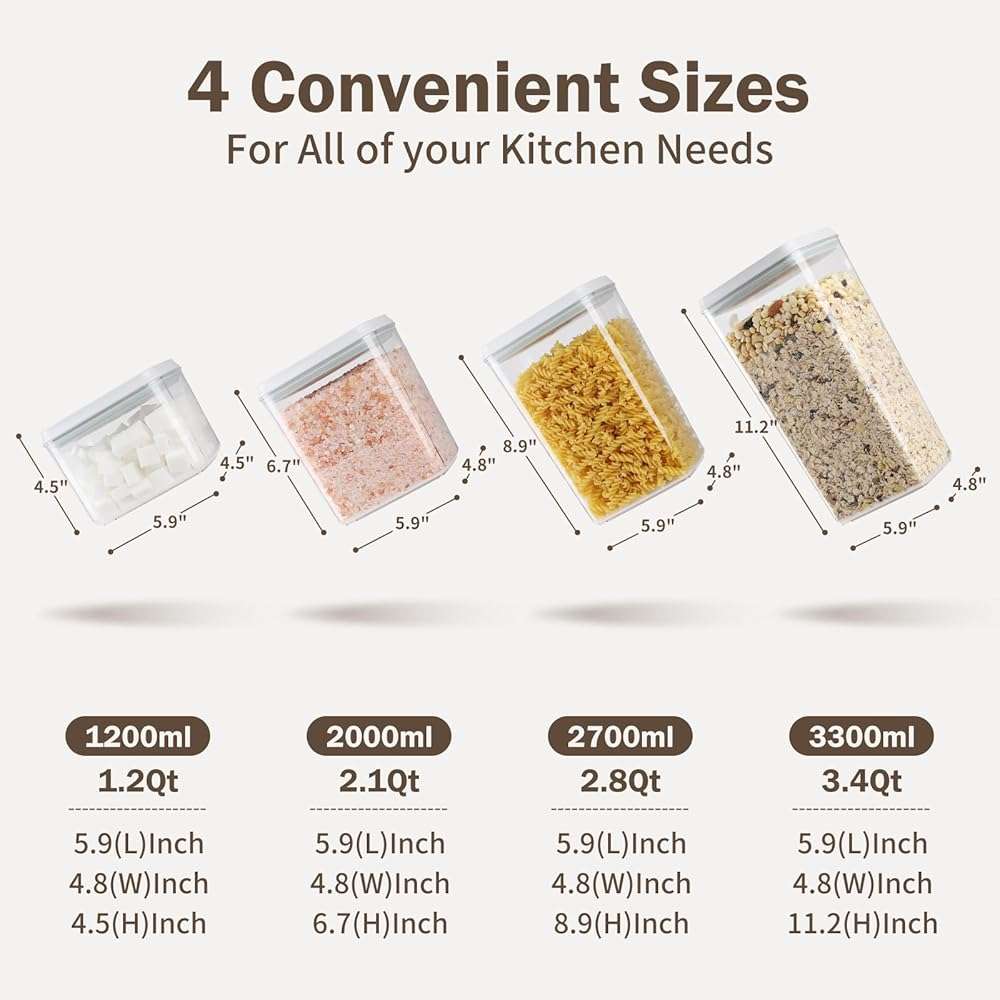 Melovom 12 Pcs Pop Food Storage Containers Airtight Food Storage Containers Set with Lids Kitchen Pantry Organization and Storage, 3.4Qt, 2.8Qt, 2.1Qt, 1.2Qt - Image 2
