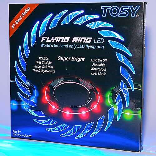 TOSY Flying Ring - 36 RGB Multicolor or 12 Monocolor LEDs, Super Bright, Lost Mode, Auto Light Up, Easter Basket Stuffers Gift for Kid/Teen/Boy/Girl, Safe, Waterproof, Pool/Beach/Camping Toy - Image 1