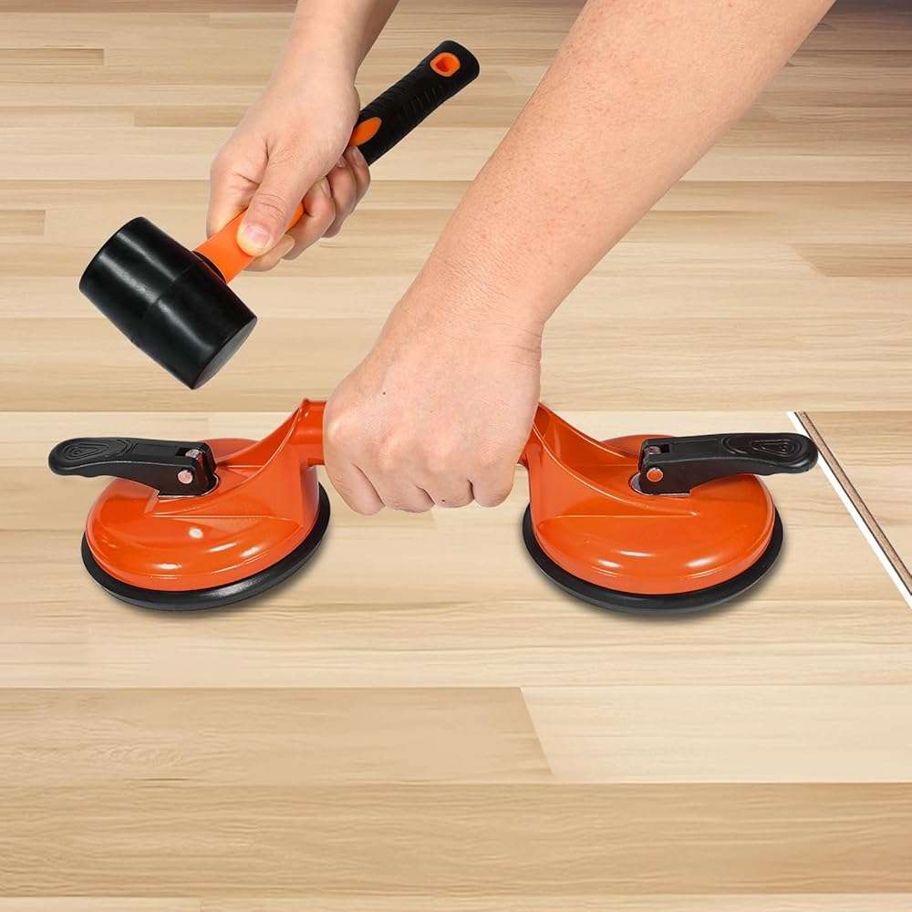 Floor Gap Fixer Tool for Laminate Floor Gap Repair Includes Heavy Duty Aluminum Suction Cup and Fiberglass Handle Rubber Mallet (Can't Use on Scraped Surface Floor) - Orange Kit - Image 2