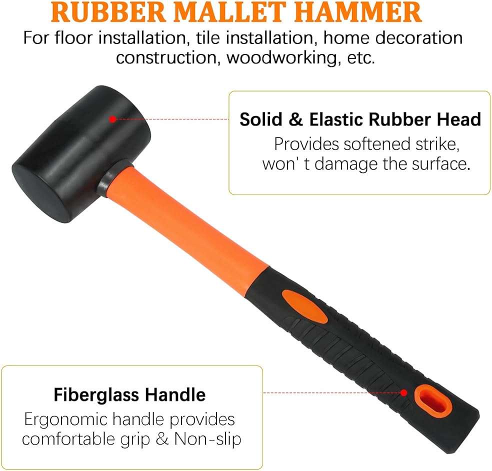 Floor Gap Fixer Tool for Laminate Floor Gap Repair Includes Heavy Duty Aluminum Suction Cup and Fiberglass Handle Rubber Mallet (Can't Use on Scraped Surface Floor) - Orange Kit - Image 5