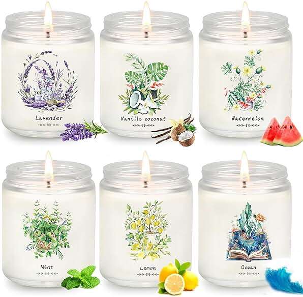 6 Pack Scented Candles Gift Set for Women, Soy Wax Jar Candles for Home, 37.8 oz Total Up to 300 Hours Burn Time, Fresh Scents - Lavender Lemon Mint Ocean Watermelon Vanilla Coconut - Image 1