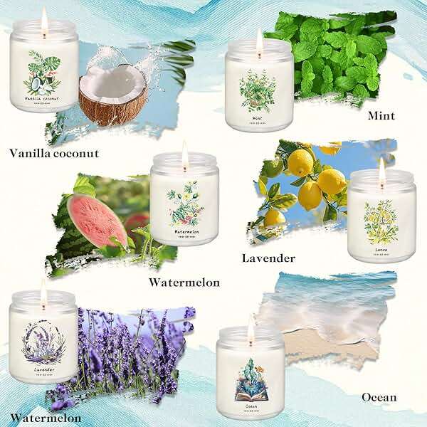 6 Pack Scented Candles Gift Set for Women, Soy Wax Jar Candles for Home, 37.8 oz Total Up to 300 Hours Burn Time, Fresh Scents - Lavender Lemon Mint Ocean Watermelon Vanilla Coconut - Image 2