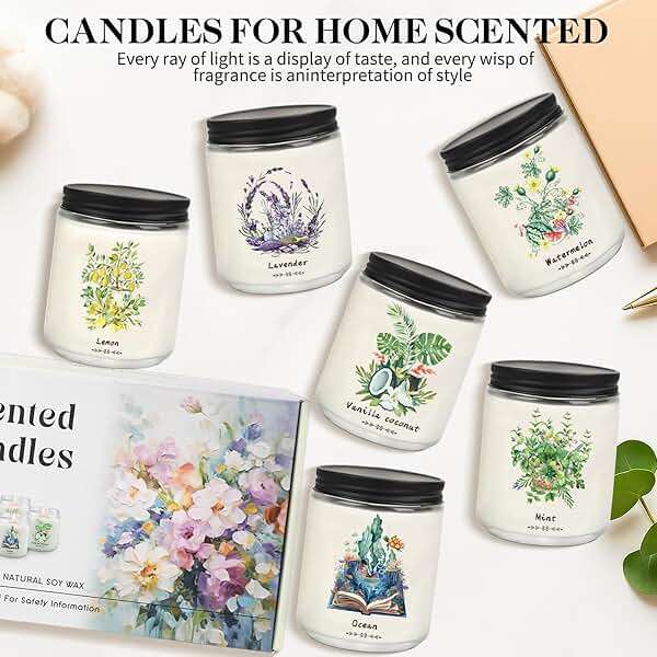 6 Pack Scented Candles Gift Set for Women, Soy Wax Jar Candles for Home, 37.8 oz Total Up to 300 Hours Burn Time, Fresh Scents - Lavender Lemon Mint Ocean Watermelon Vanilla Coconut - Image 5