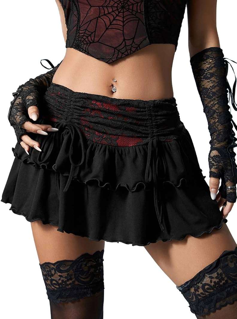 Milumia Women Y2k Low Rise Grunge Mini Skirts Ruched Mesh A Line Concert Punk Rock Goth Short Skirts - Image 1