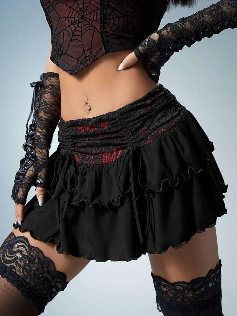 Milumia Women Y2k Low Rise Grunge Mini Skirts Ruched Mesh A Line Concert Punk Rock Goth Short Skirts - Image 5